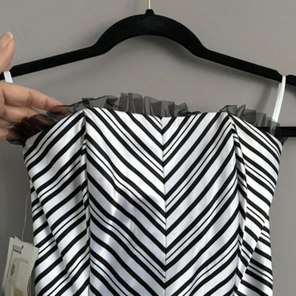 Vintage Jessica McClintock for Gunne Sax Chevron Strapless Mini Dress - 1 🇺🇸 - Picture 3 of 11